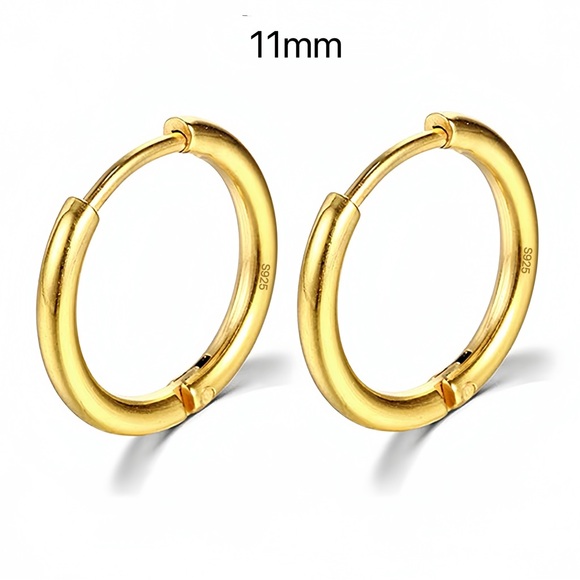Plain silver small hoop earrings-Gold 11mm SH001 - Picture 7 of 8